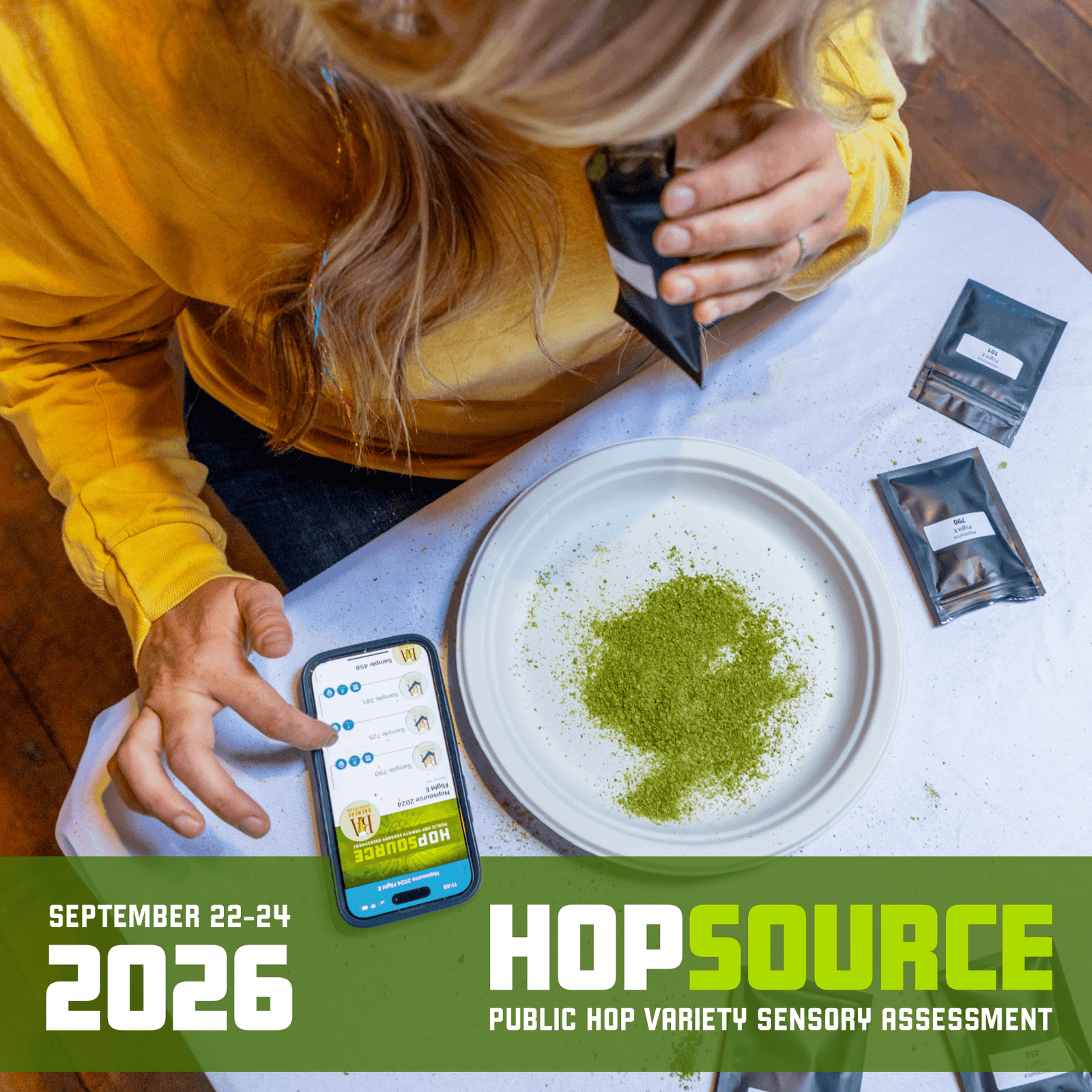 2026 HOPSOURCE: Public hop variety sensory assessment. September 22-24 at Yakima Valley Hops.