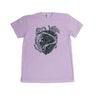 photo of a purple shirt with the illustration of a frog and a hop cone